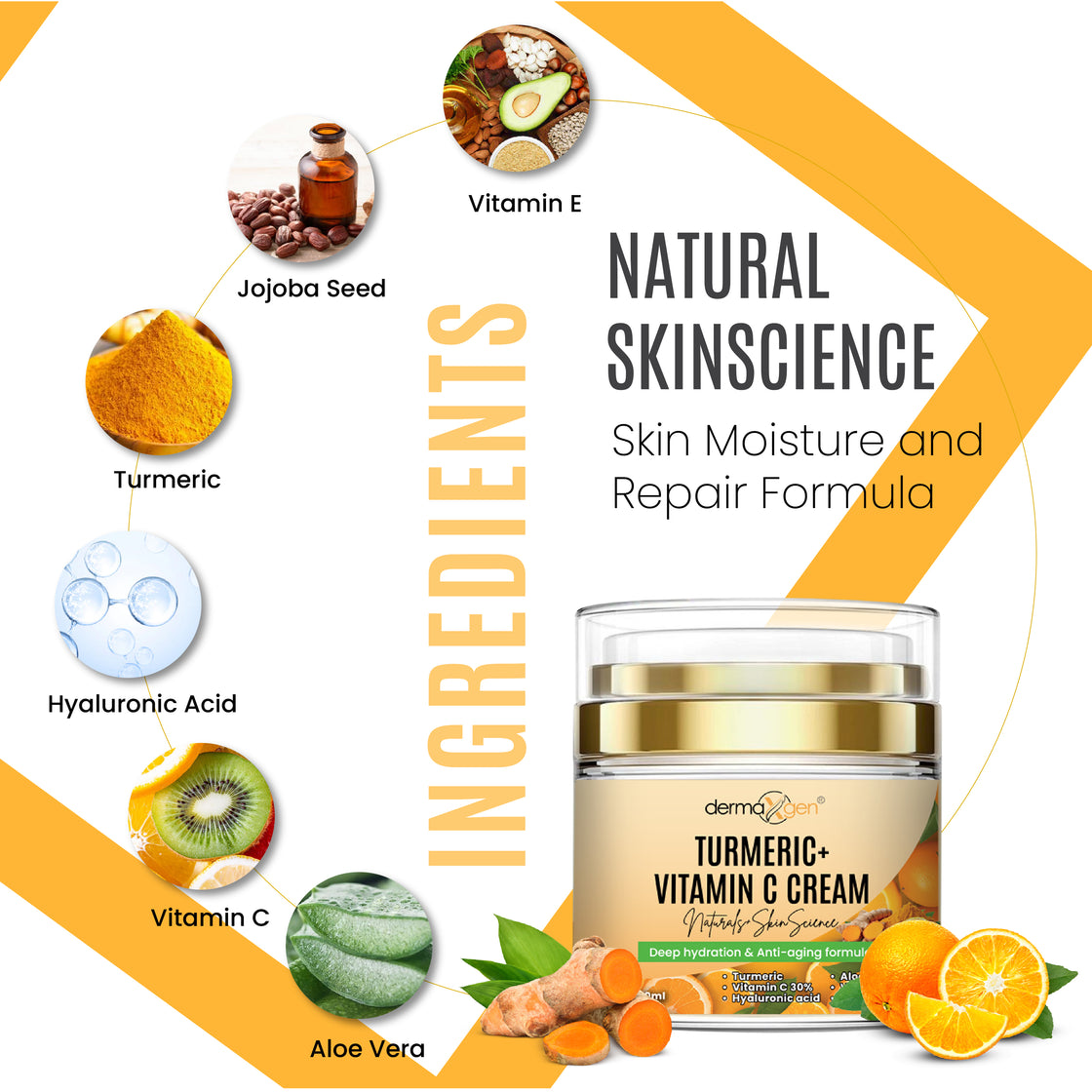 30% Vitamin C With Turmeric Glow Boosting Moisturizing, Skin Repairing & Hydrating Cream for Face, Neck, Decollete - Organic Ingredients Anti-Aging Facial Cream - 1.7 FL OZ.
