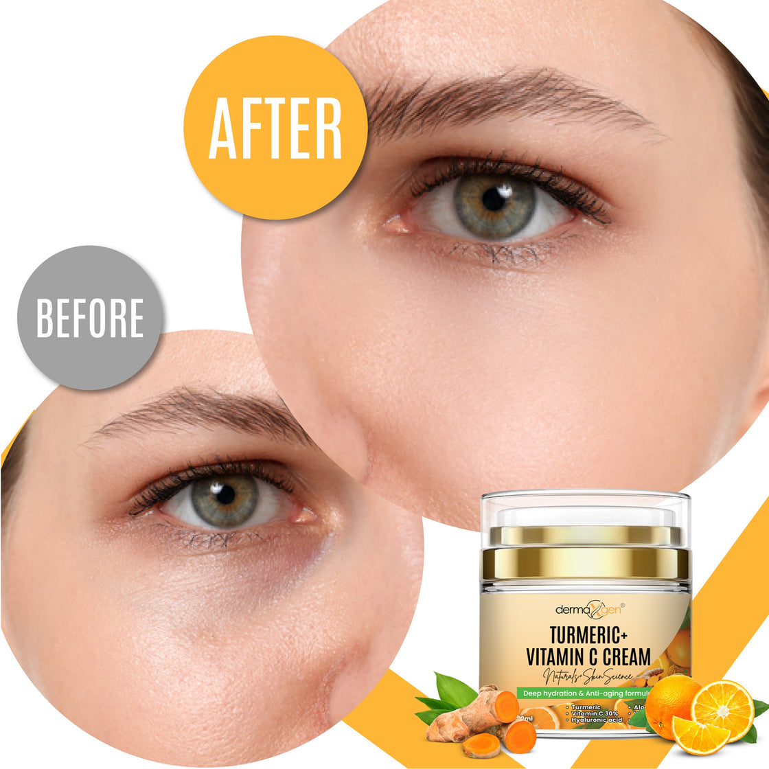 30% Vitamin C With Turmeric Glow Boosting Moisturizing, Skin Repairing & Hydrating Cream for Face, Neck, Decollete - Organic Ingredients Anti-Aging Facial Cream - 1.7 FL OZ.