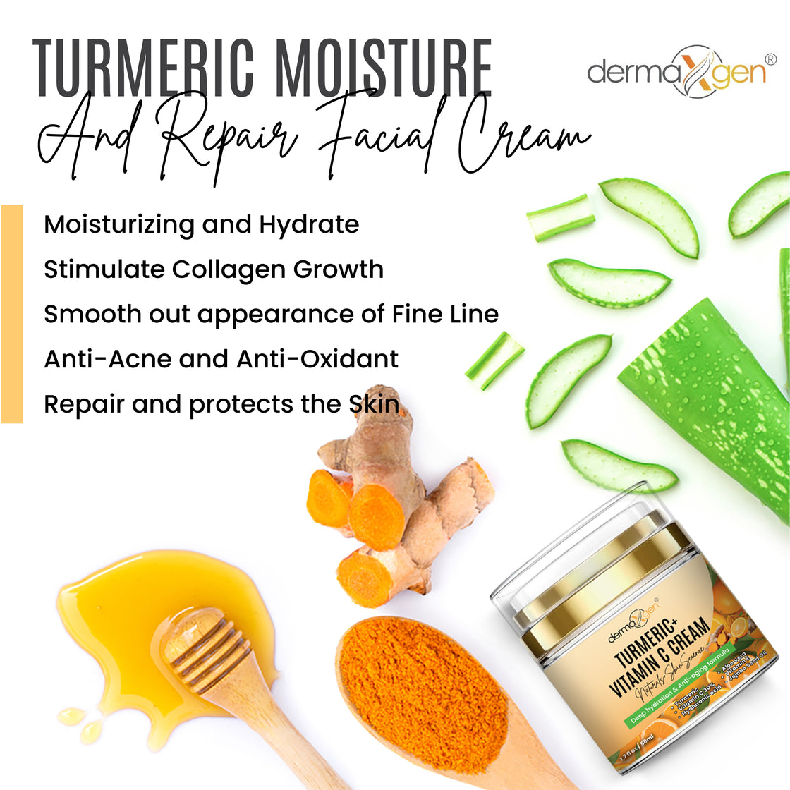 30% Vitamin C With Turmeric Glow Boosting Moisturizing, Skin Repairing & Hydrating Cream for Face, Neck, Decollete - Organic Ingredients Anti-Aging Facial Cream - 1.7 FL OZ.
