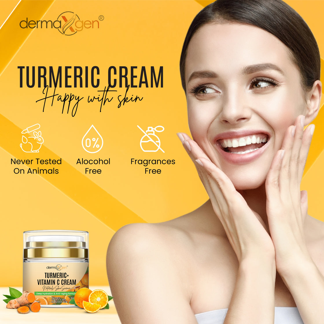30% Vitamin C With Turmeric Glow Boosting Moisturizing, Skin Repairing & Hydrating Cream for Face, Neck, Decollete - Organic Ingredients Anti-Aging Facial Cream - 1.7 FL OZ.