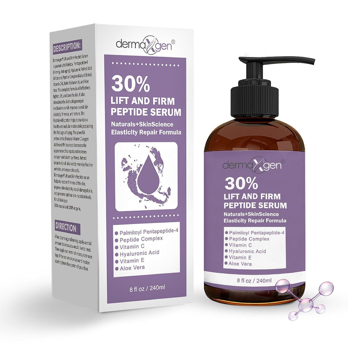 Dermaxgen Lift And Firm - 30% Peptide Serum, Matrixyl 3000, Vitamin C & E + Hyaluronic Acid + Aloe Vera, Lifts, Firms & Tightens Skin + Pure Organic Anti-aging Serum